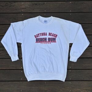 Vintage White Daytona Beach Florida Graphic Crewneck Sweatshirt Beach Bum Top